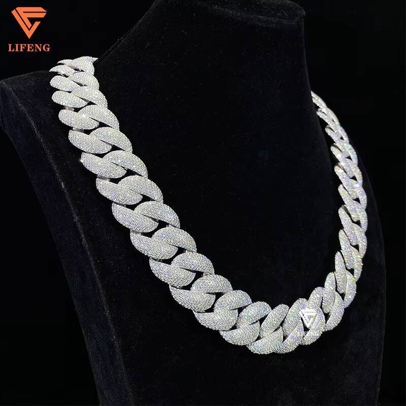 Custom 23mm Big Size Moissanite Cuban Chain Silver Plated Hiphop Vvs Moissanite Miami Cuban Link Chain Iced Out Cuban Chain
