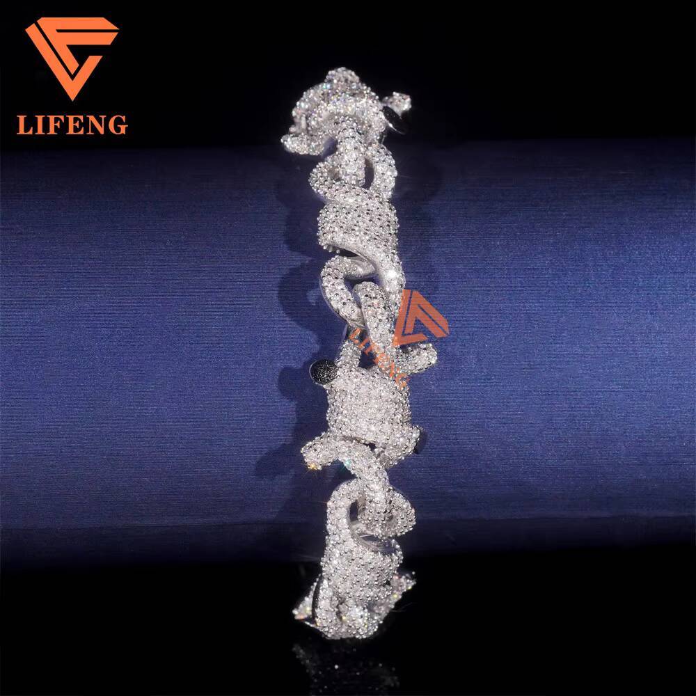 High Quality Cuban Bracelet Iced Out Jewelry Hip Hop Rose Gold 15 mm Twist 925 Silver Infinity Thorn VVS D Moissanite Bracelet