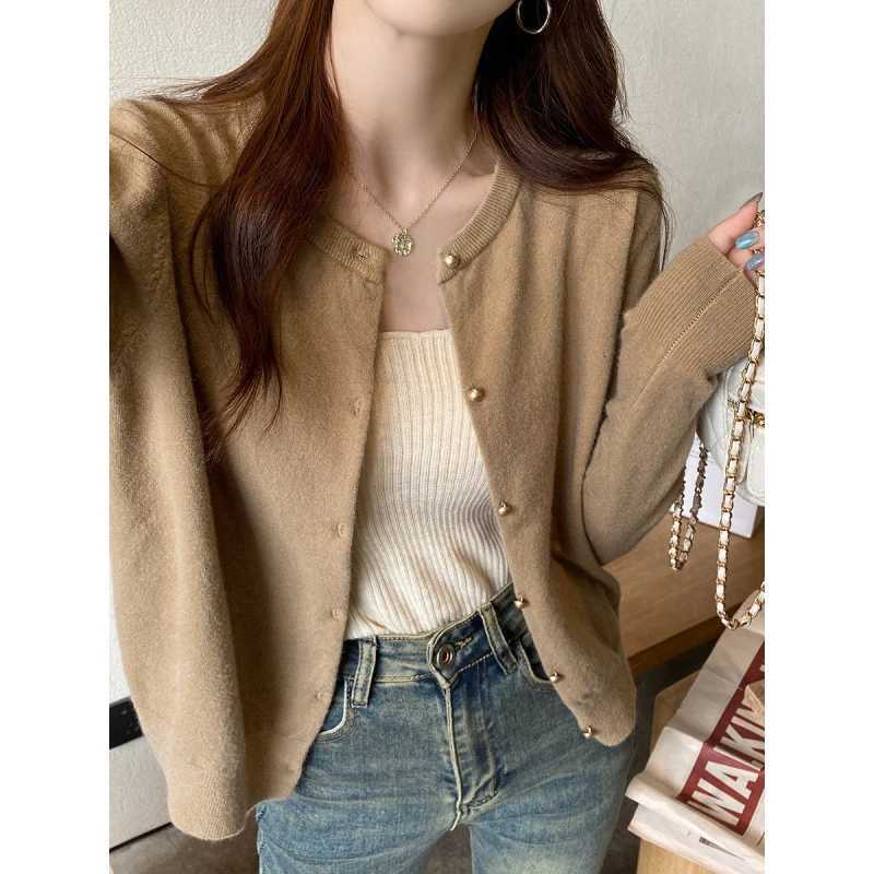 O Neck Basic Knitted Cardigan Women Spring Autumn Long Sleeve Button Solid Soft Sweater Korean Style Short Knitwear Tops Female M250904