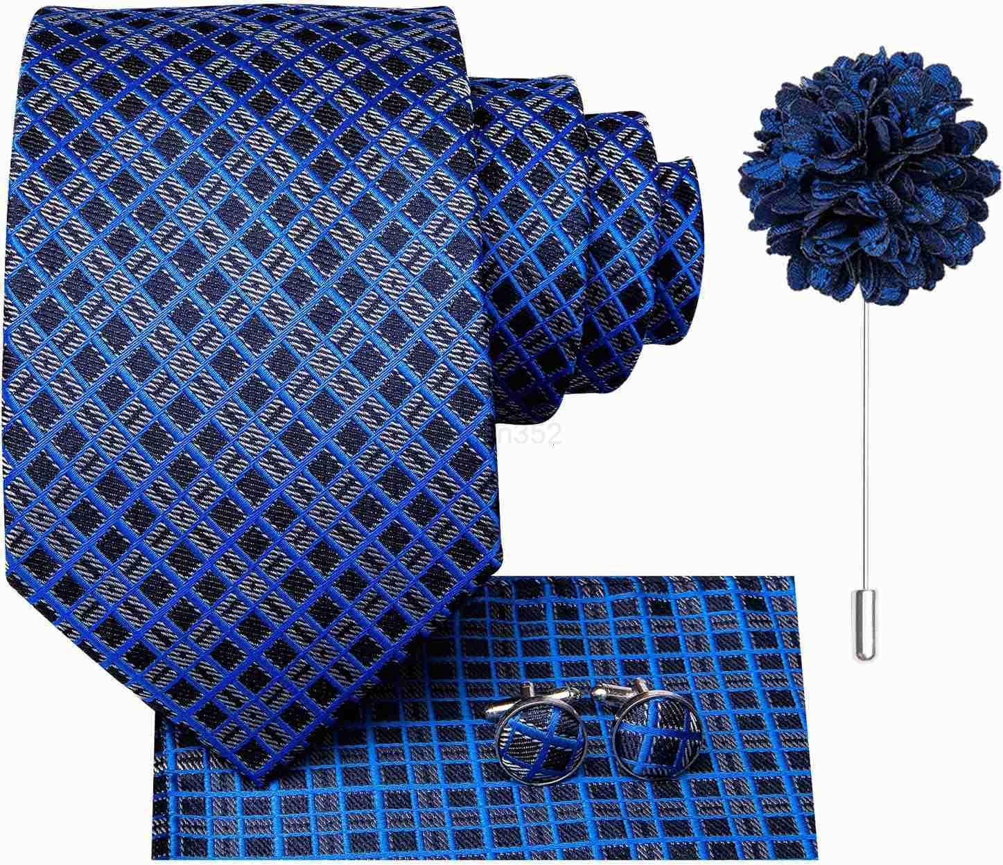 Mens Tie Lapel Pin Set Pocket Square Cufflinks Formal Woven Silk Tie Sets Wedding PartyW250904