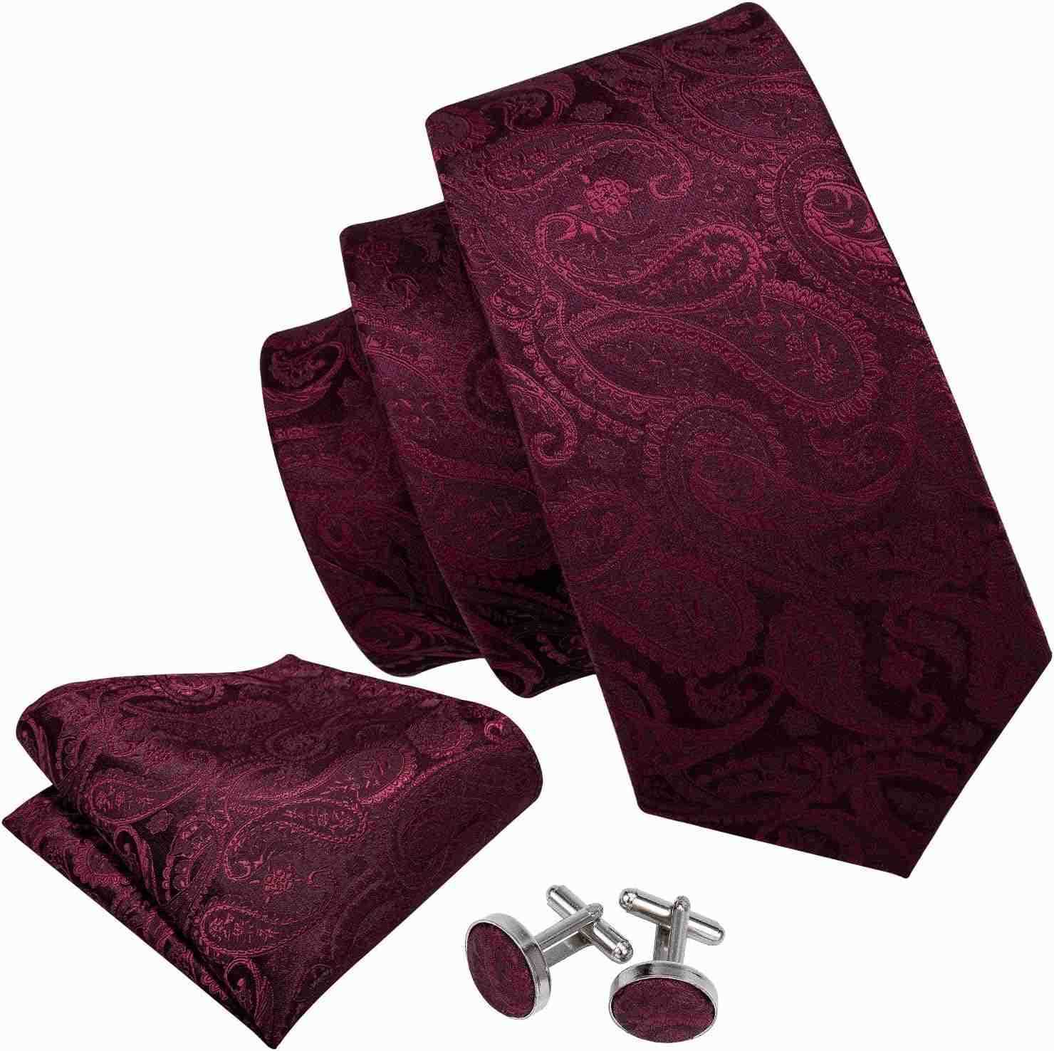 Men Tie Set Paisley Silk Necktie Pocket Square Cufflinks Formal Wedding Business PartyW250904