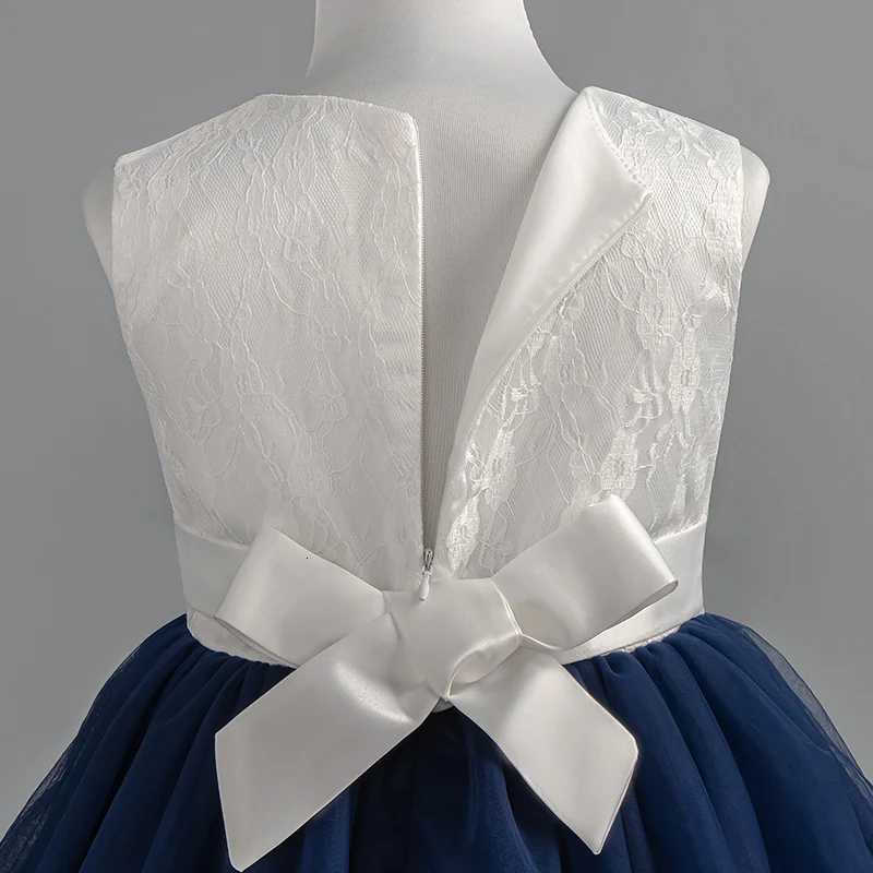 Kids Girl Sleeveless Mesh Dresses Baby Girl Birthday Ceremony Gown Children Navy Princess Dress Z250904