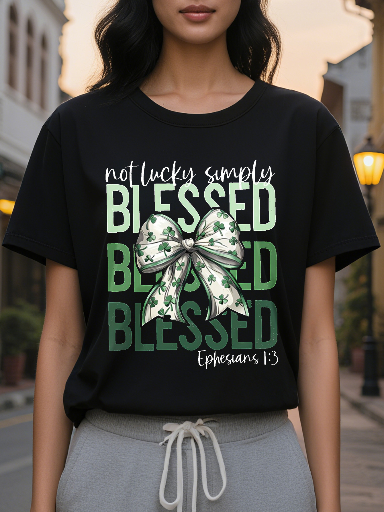 BLESSED Printed Pattern Fashion Casual All Match T-shirt Spring and Autumn New Slim Fit Slimming Top Women's Clothing