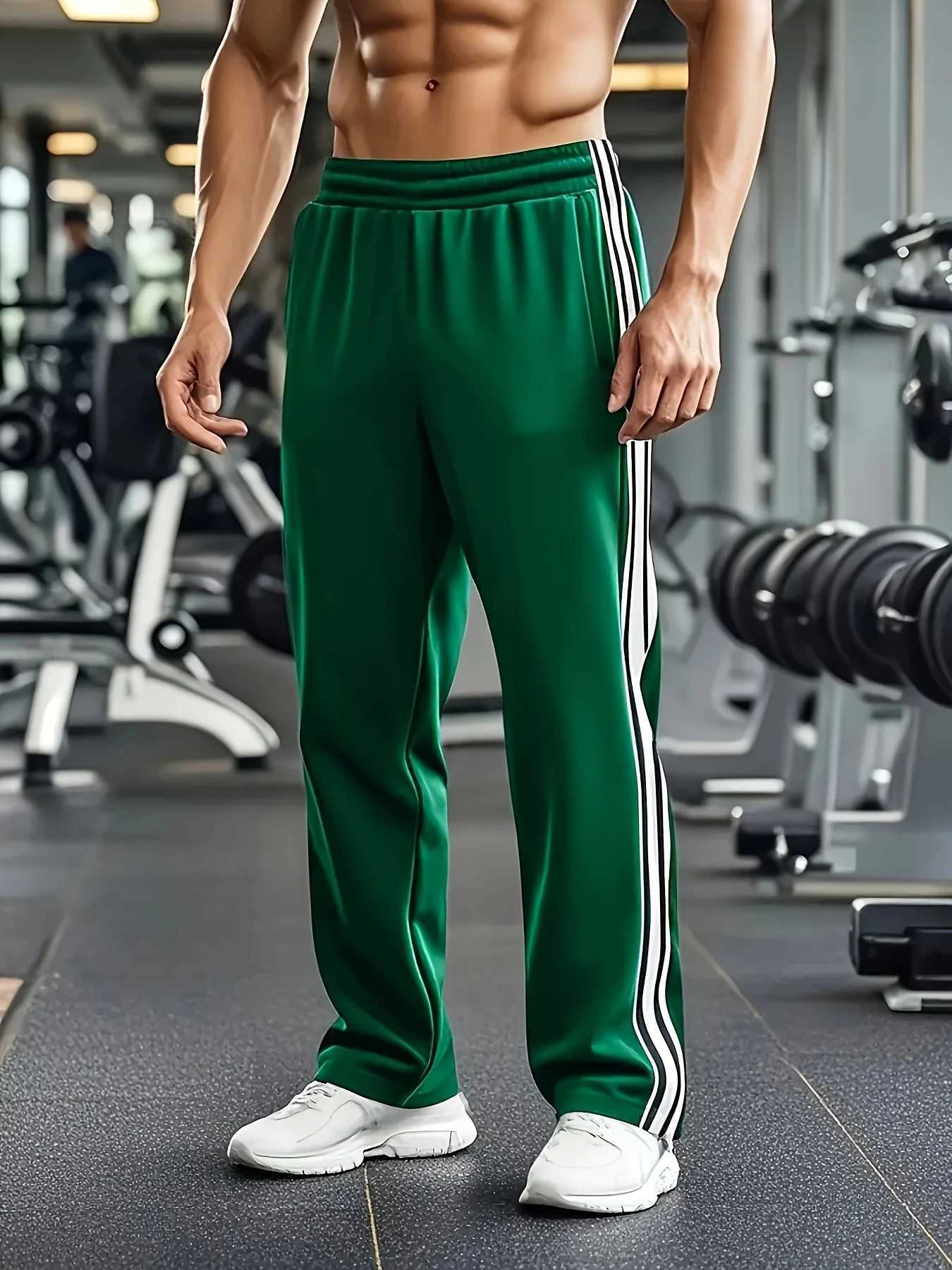 Mens Lightweight Polyester Striped Sweatpants Loose Fit with Black White Side Stripes StraightLeg Comfortable Casual TrouserXJ250904
