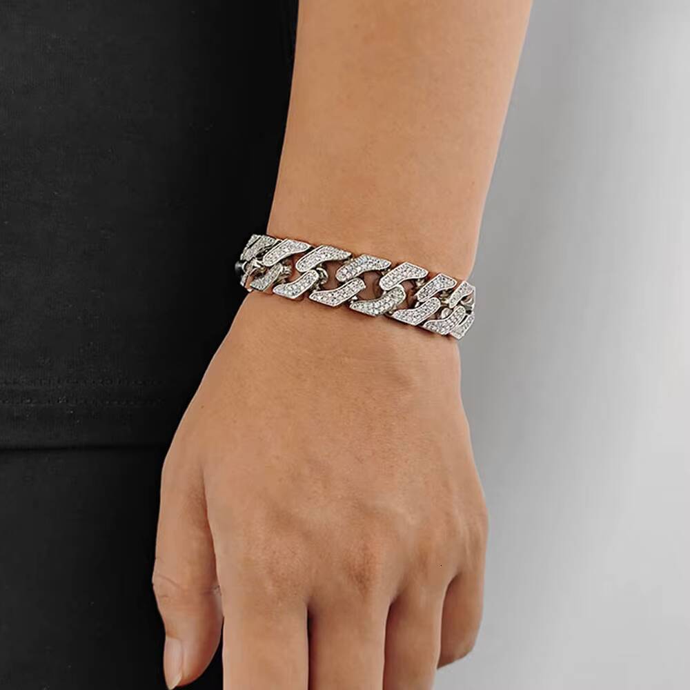 NUOYA Women Bling Moissanite Stone Cuban Link Bracelet Gold Plated Iced Out Diamond Cuban Chain Bracelet Fashion Jewelry