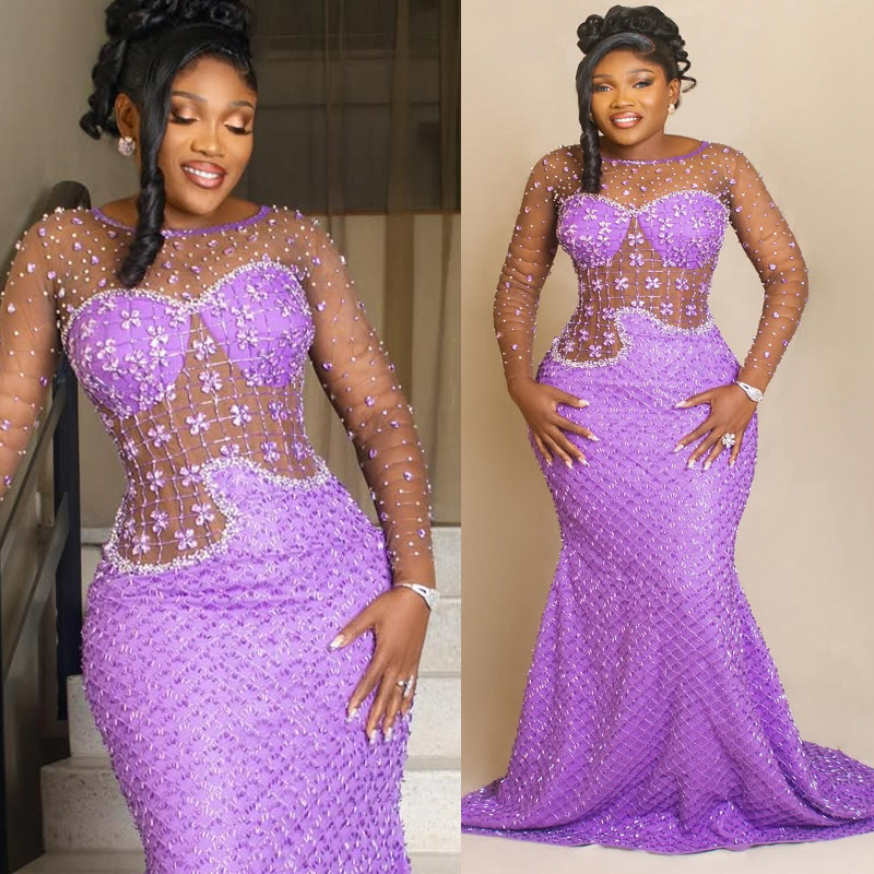 Purple Prom Dress 2025 Evening Dresses Vestidos De Novia Elegant Dresses For Special Occasions Beaded Lace Sheer Neck Birthday Dress Second Reception 