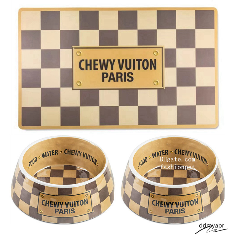 Designer Bowl And Placemat, Pet Food Water Bowls Melamine Non-Slip Skid Ddmyday Proof Heavy Duty For Small Medium Large Dogs Cats Puppies, Style, Brow