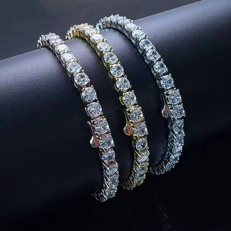925 Sterling Silver Iced Out Tennis Chain Bracelet VVS Moissanite Diamond Hip Hop Jewelry for Men and Women