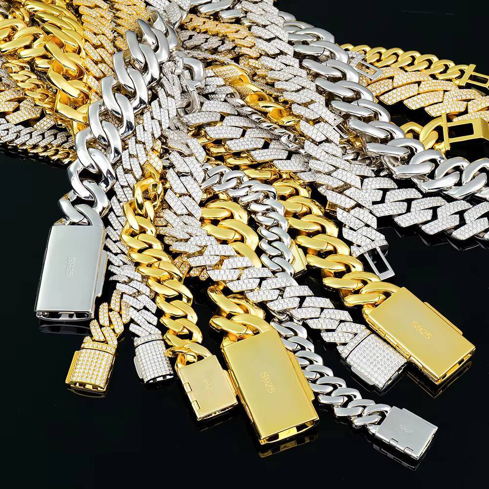 Wholesale Custom Miami Hip Hop Men 820mm Iced Out Silver S925 Jewelry Diamond Mossanite Moissanite Necklace Cuban Link Chain