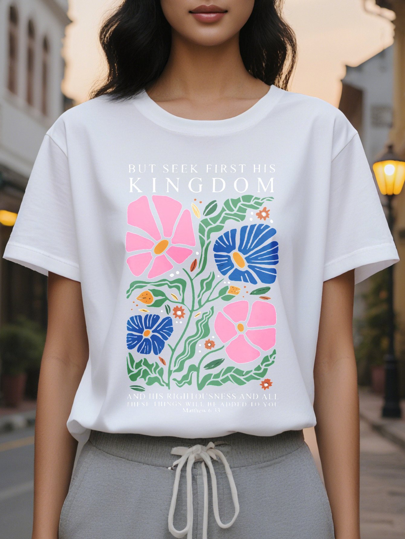 Women s Casual Short Sleeve T Shirt with Inspirational Love Never Failed Bring Me to My Knees Floral Lettering Print