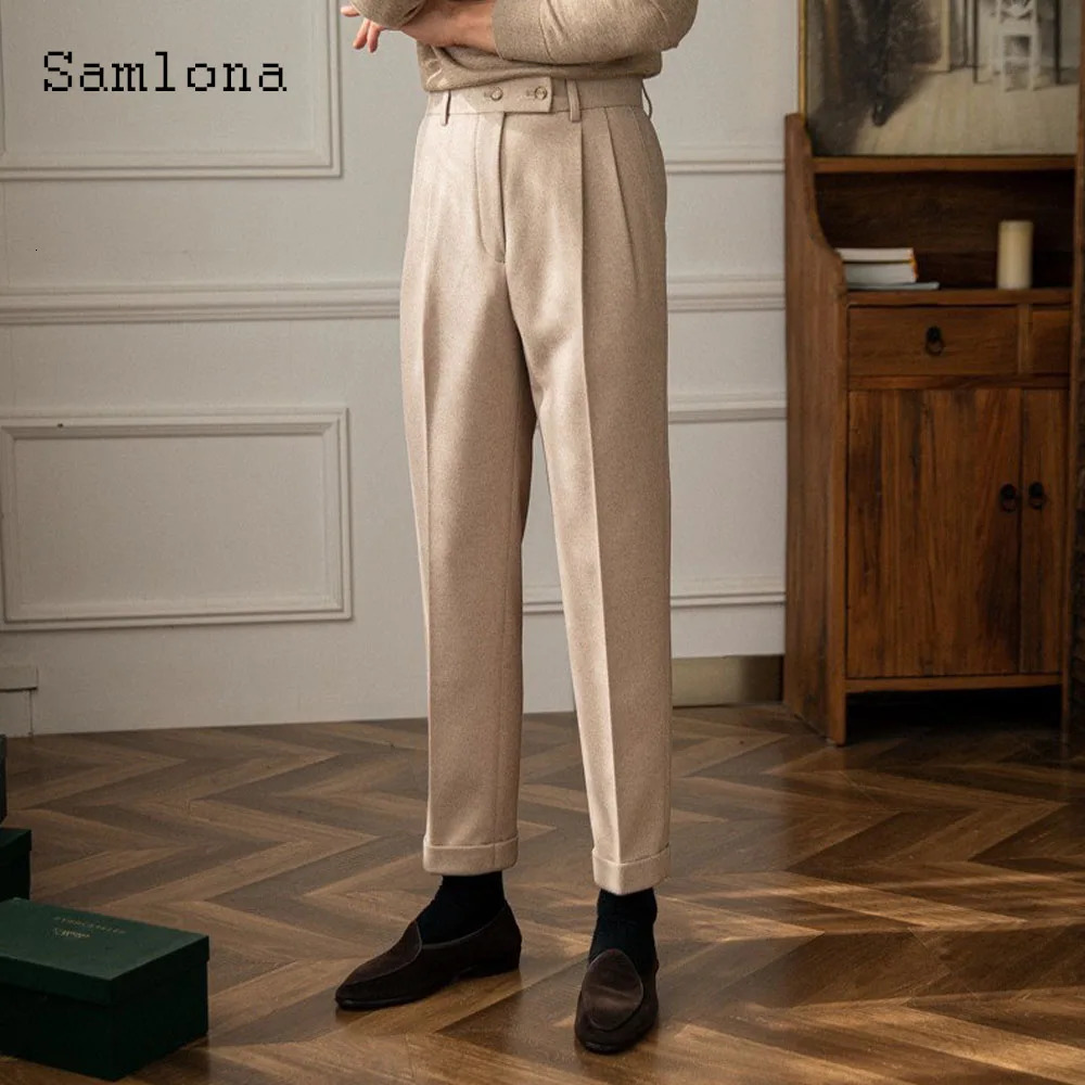2025 Mens Stand Pocket Elegant Formal Party Suit Pants Italian Style Fashion Naples Pants Khaki Soft WoolBlend Trousers 250903