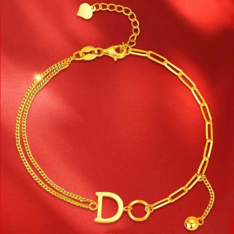 Luxury 24K 9999 Pure Gold real gold Simple Design Letter D Women Bracelet W250904