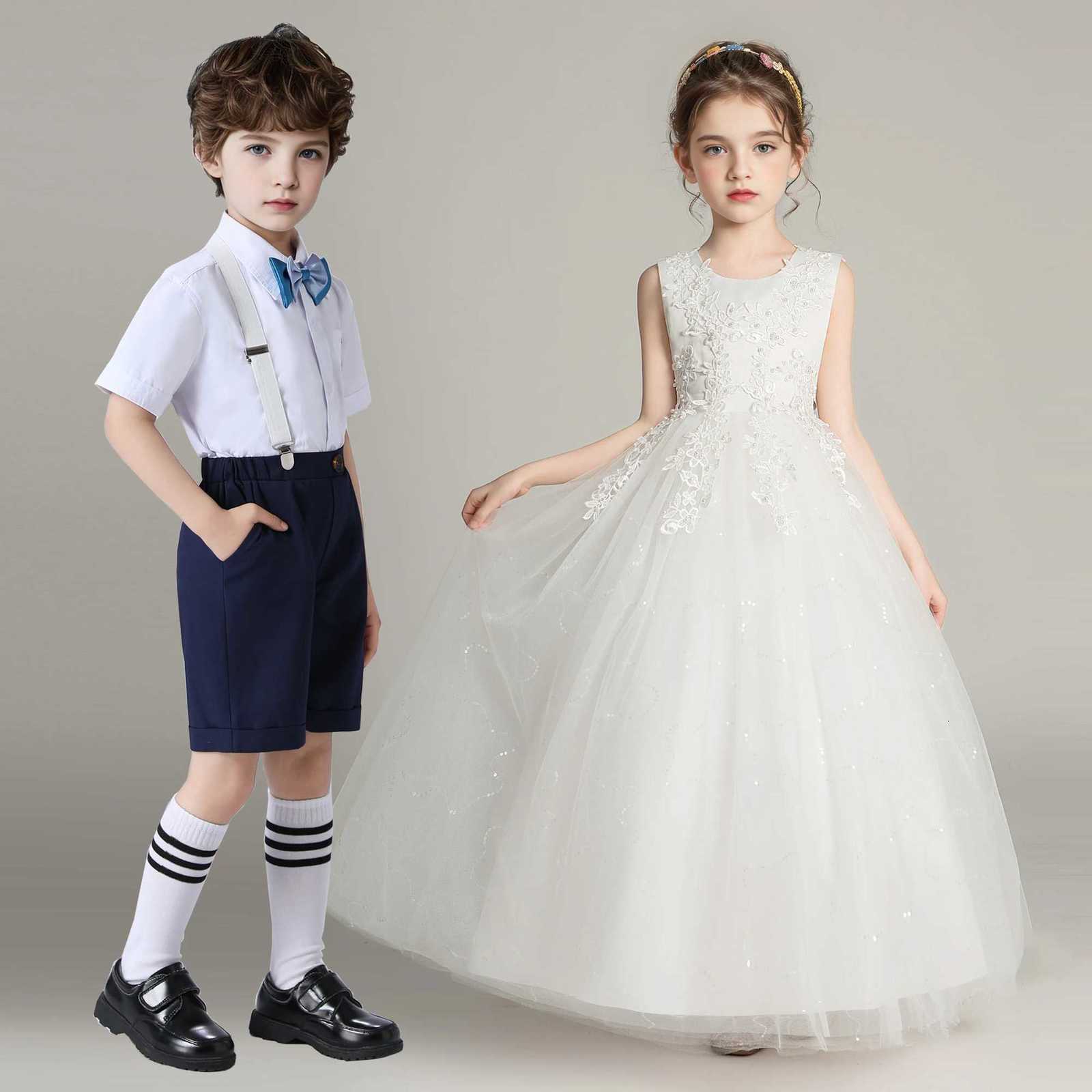 Kids Girl Princess White Long Dress Baby Girl Wedding Ceremony Party Gown Children Boy 2pcs Shirt+Pant Suit For Performance Z250904