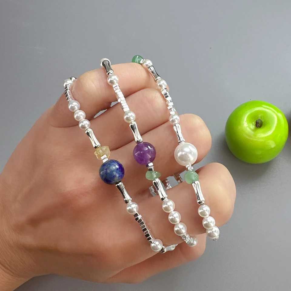 925 Sterling Silver Natural Pearl Bracelet For Women Gift Aventurine Amethyst Lapis Lazuli Citrine Jewelry Dropshipping W250904