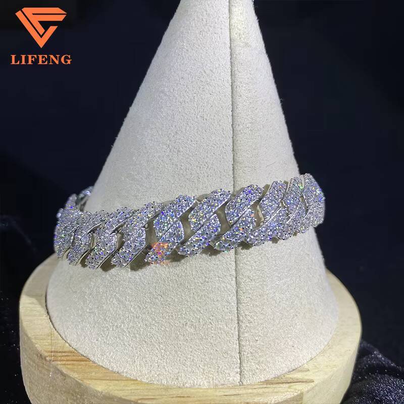 12mm Cuban Link Chain 2row Moissanite Bracelet Diamond 925 Sterling Silver Men VVS D Moissanite Hiphop Cuban Bracelet
