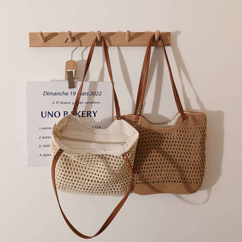 Casual Hollow Out Single Shoulder Cotton Woven Small Lazy Style Handheld Straw Vacation Beach Women's Bag