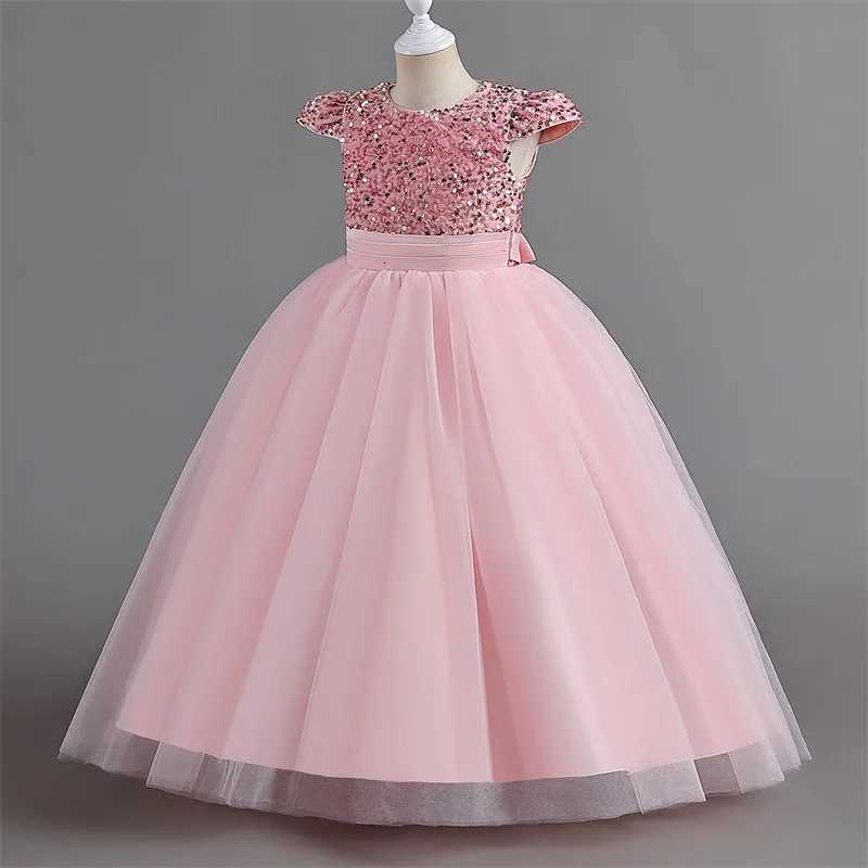 Girls Dresses Bridesmaid Wedding Sequin Long Princess Dresses Flower Elegant Girls Formal Evening Dress for Girls 5 10 14 Years Z250904