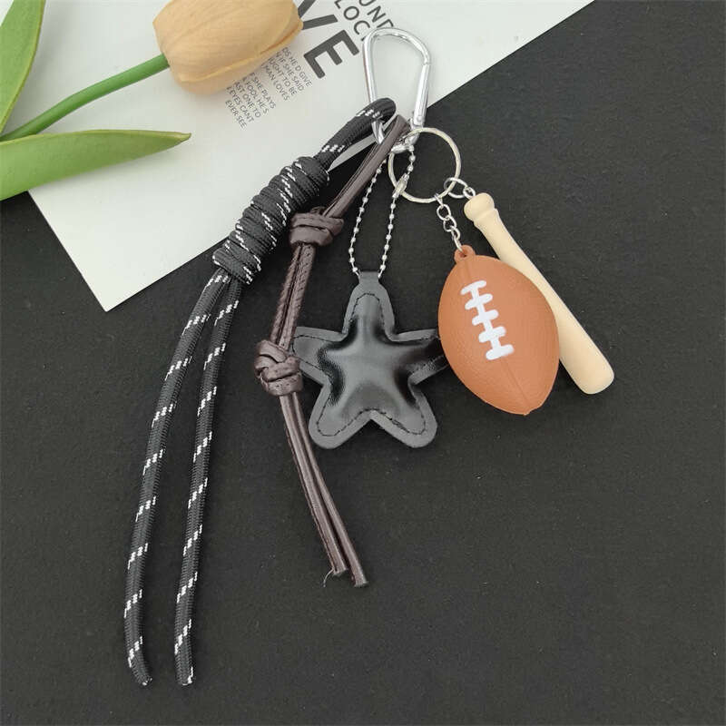 2025 Mini Simulation Basketball Football Sports Keychain Pendant Bag Charm Accessories Fan Gift Black Coffee Red Star