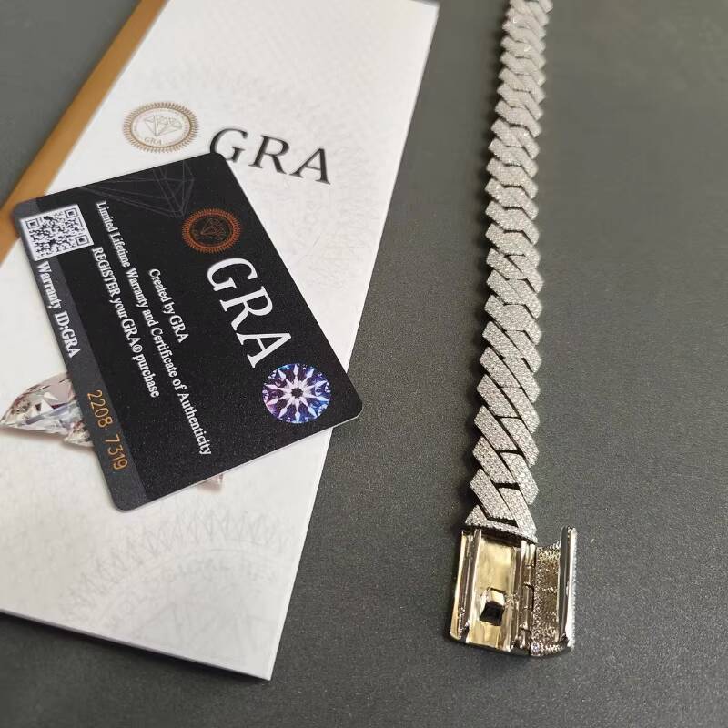 925 Silver Moissanite Cuban Link Chain VVS Clarity 18k Gold Plated Iced Moissanite Chain Men