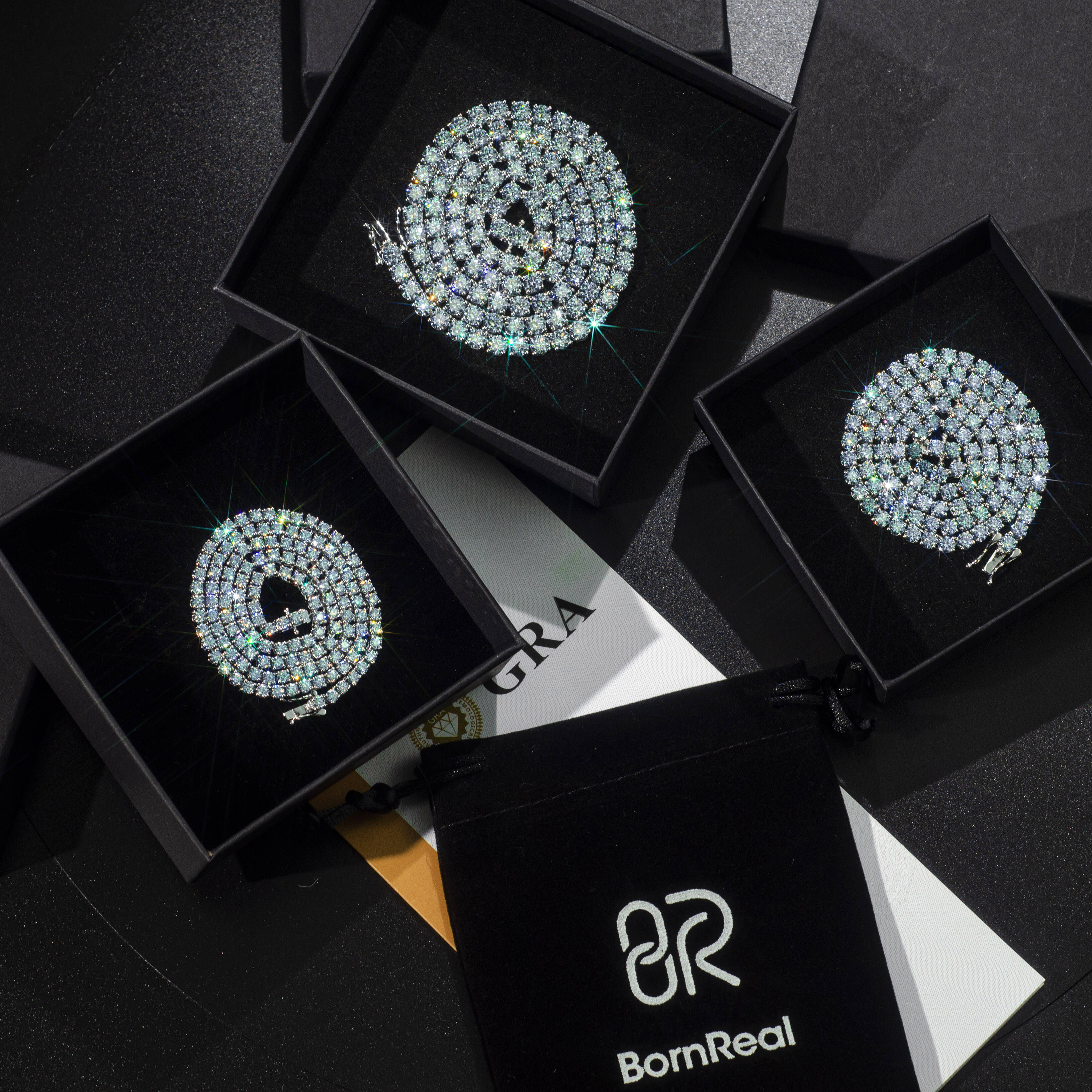 Factory Direct Sale GRA Certificate Rare Blue Moissanite Tennis Chain 925 Silver White Gold 5mm 65mm Tennis Bracelet Necklace