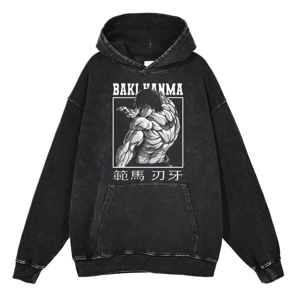 Streetwear-Inspired Baki Hanma Hoodie: Durable 440 Grams Washed Cotton for Authentic Vibe - TT8293