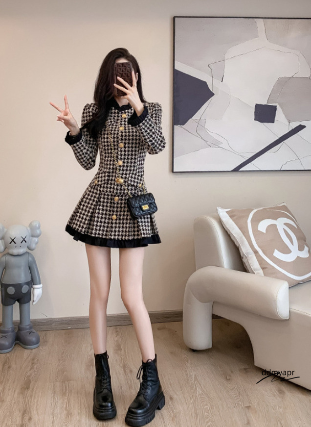 French Elegant Ddmyday Tweed Style Waist Suitable For Petite Womens Weight Loss Dress Autumn/Winter 241010 Ddmyday Ddmyday Ddmyday Ddmyday
