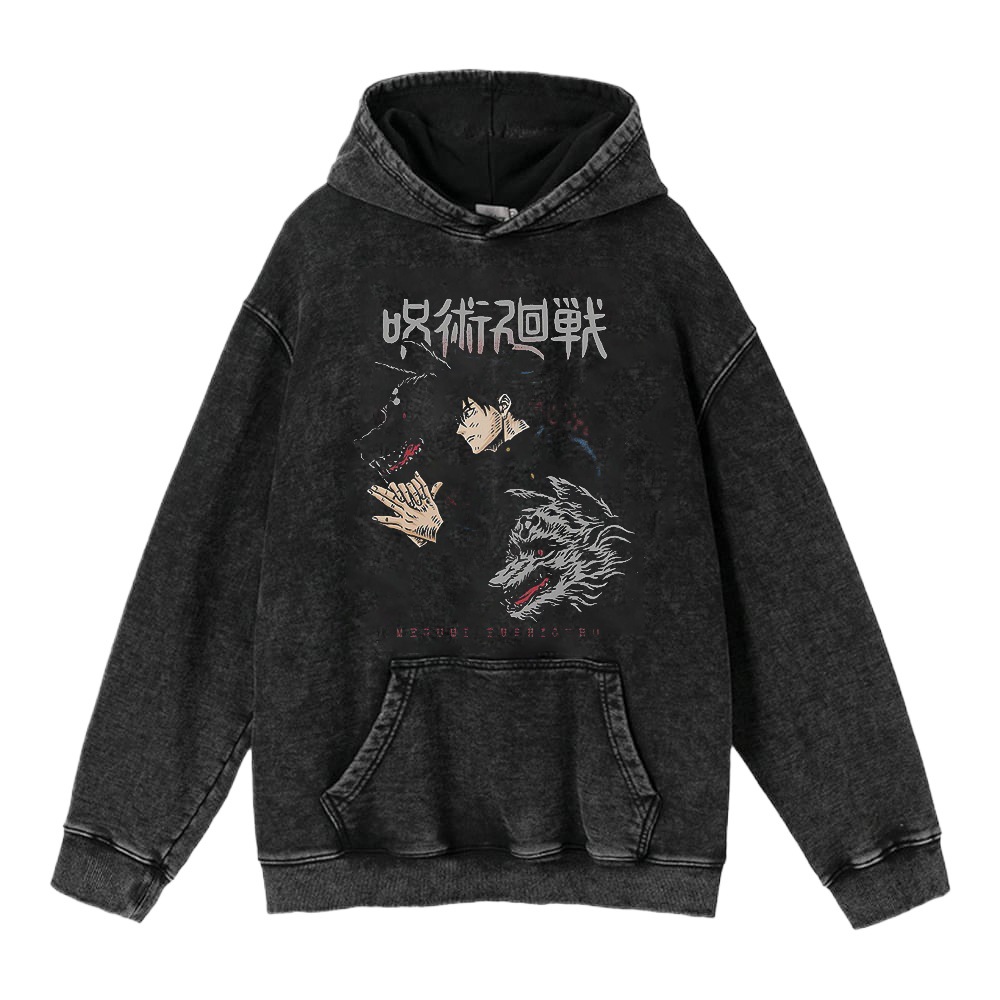 440g Heavyweight Washed Vintage Finish Gojo Satoru Jujutsu Kaisen Anime Street Retro Cotton Hoodie - TT8260