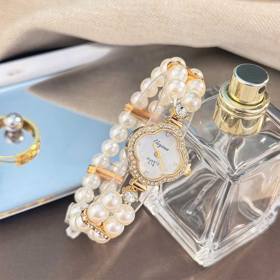 Classic Diamond Encrusted WATCH Case Lazy Elastic Pearl Bracelet Fashion Quartz WATCH X250904