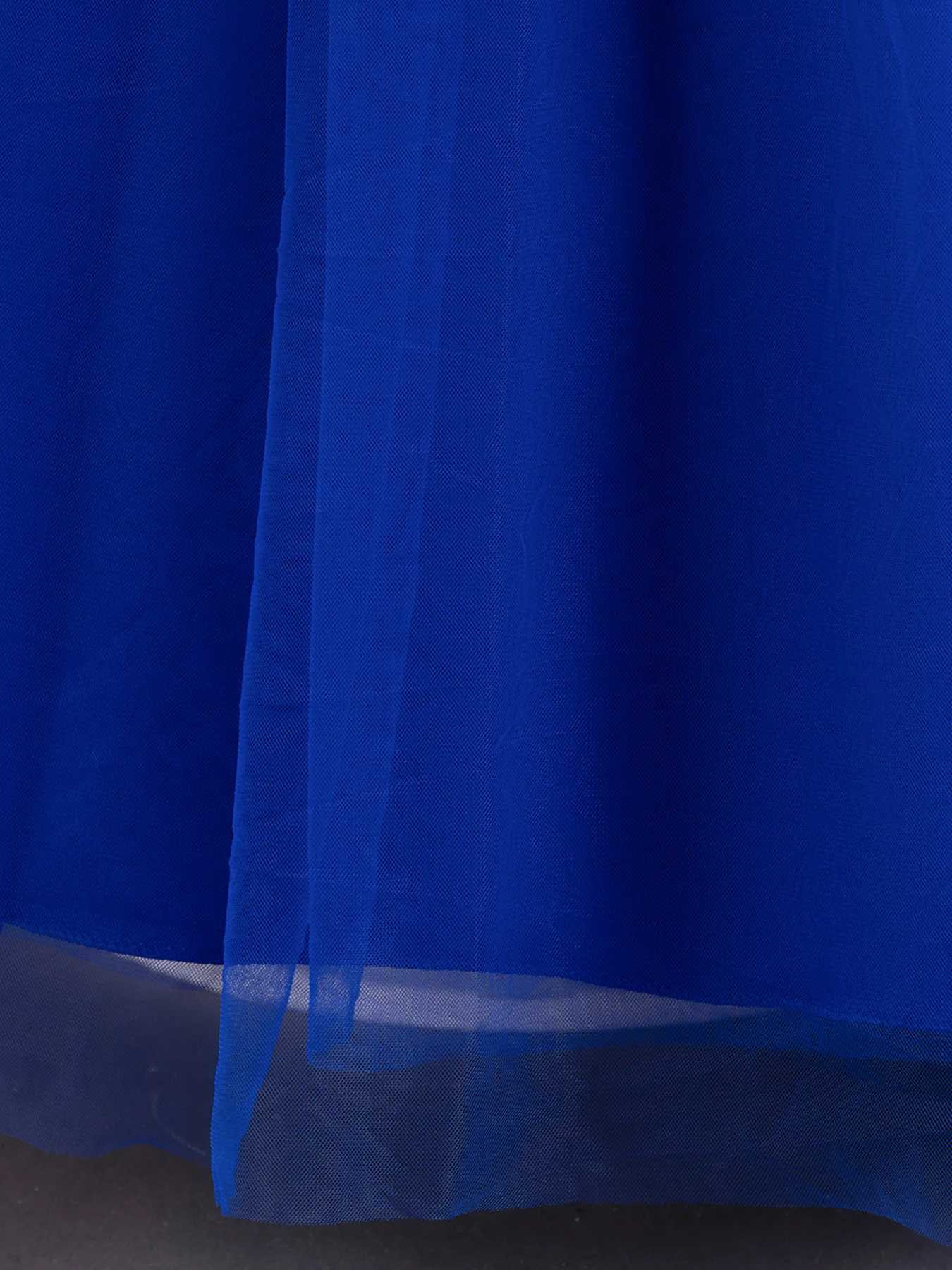 Blue colored lace child princess dress little girl runway piano performance dress with flower boy big bow long dress Z250904