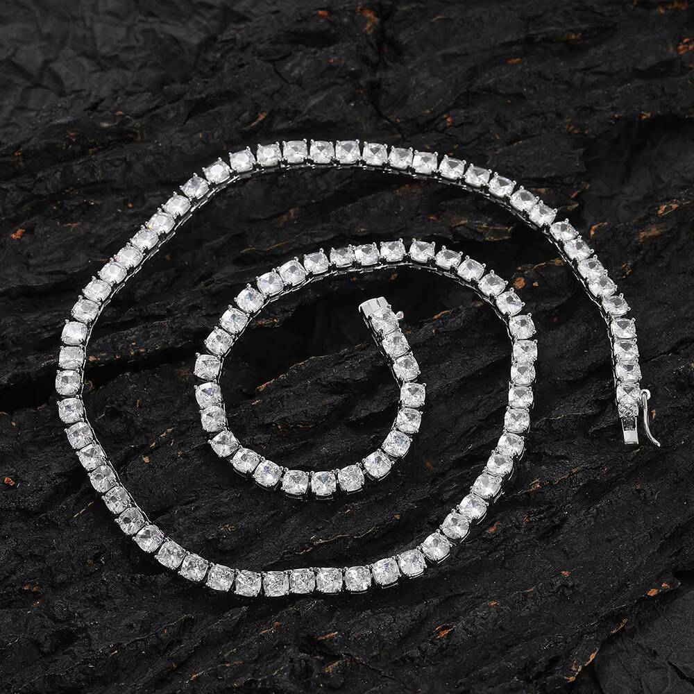 4MM Square Shape Copper Zircon Iced Out Tennis Chain Bracelet Hip Hop Jewelry