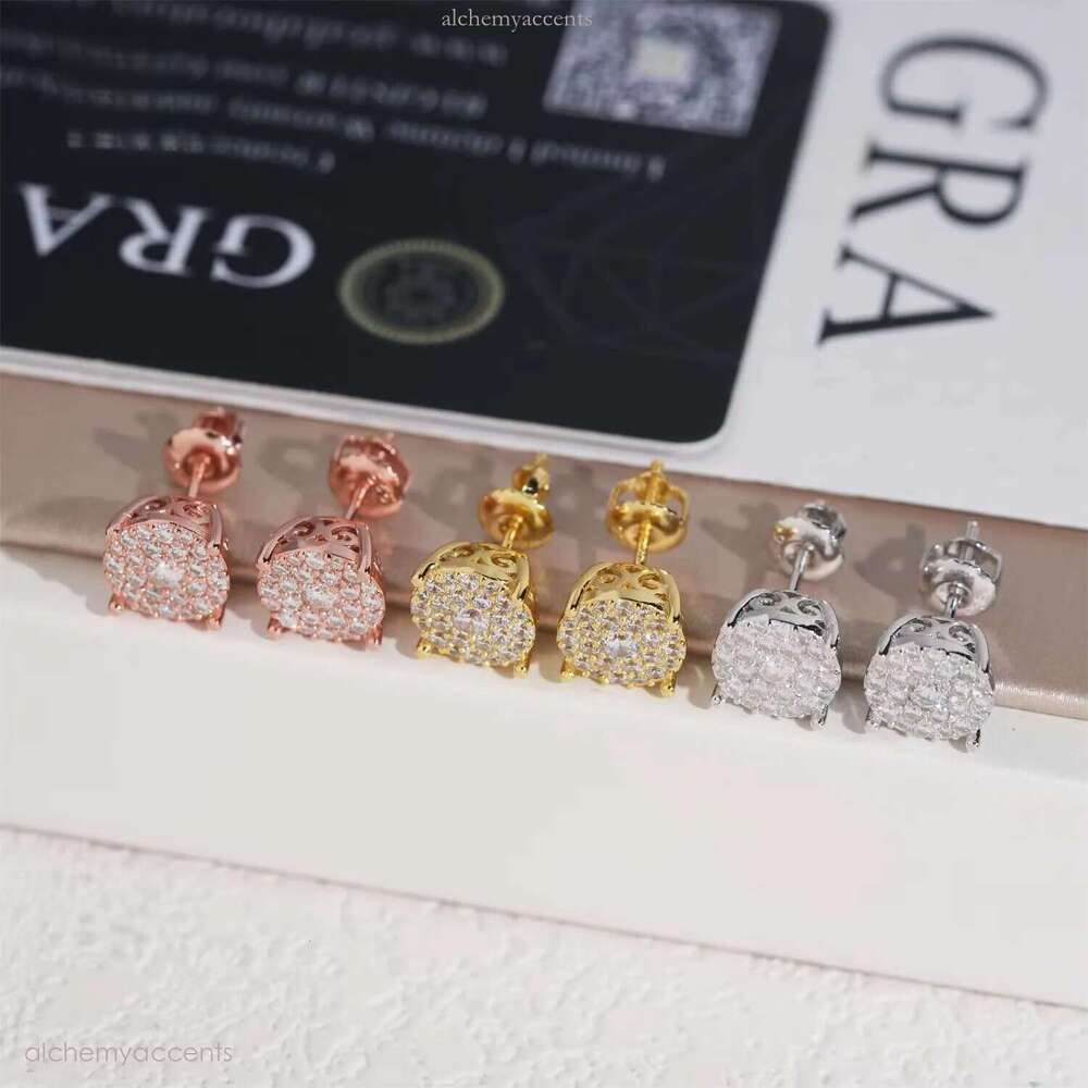 Pass Tester Gold Plated Screw Back Stud Earrings Sier VVS Moissanite Dia Ear Studs Fine Hip Hop Mens Women Jewelry