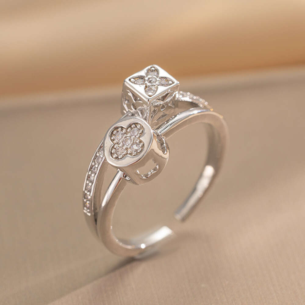 DH collections Korean Dongdaemun - inspired Double - layer Micro - inlaid Cubic Zirconia Ring for Women. This minimalist