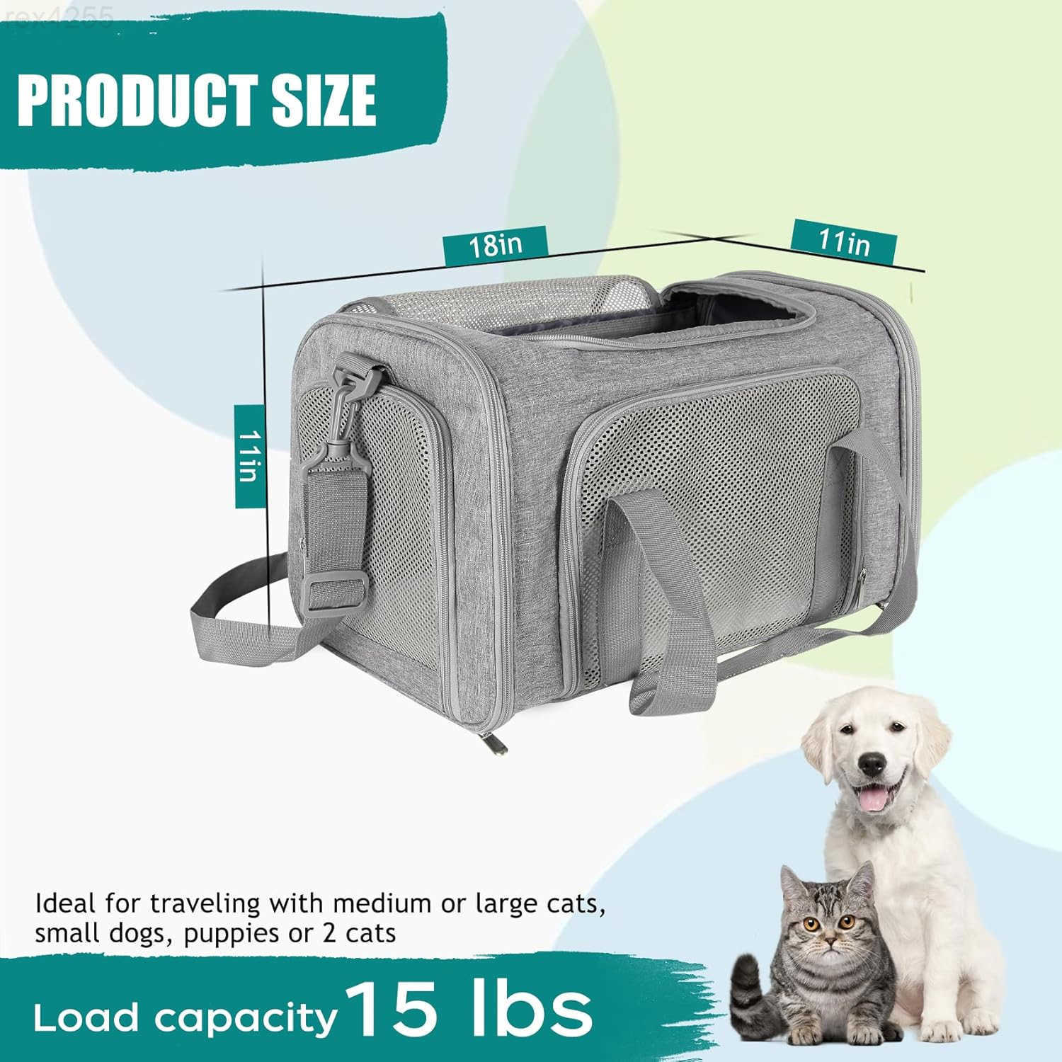Cat Dog Carrier for Small Medium Pet Carriers Up to15Lbs Cats Carrier Soft Sided Puppy Dogs Bag Portable Foldable Airline Approved Carrier Travel Gree