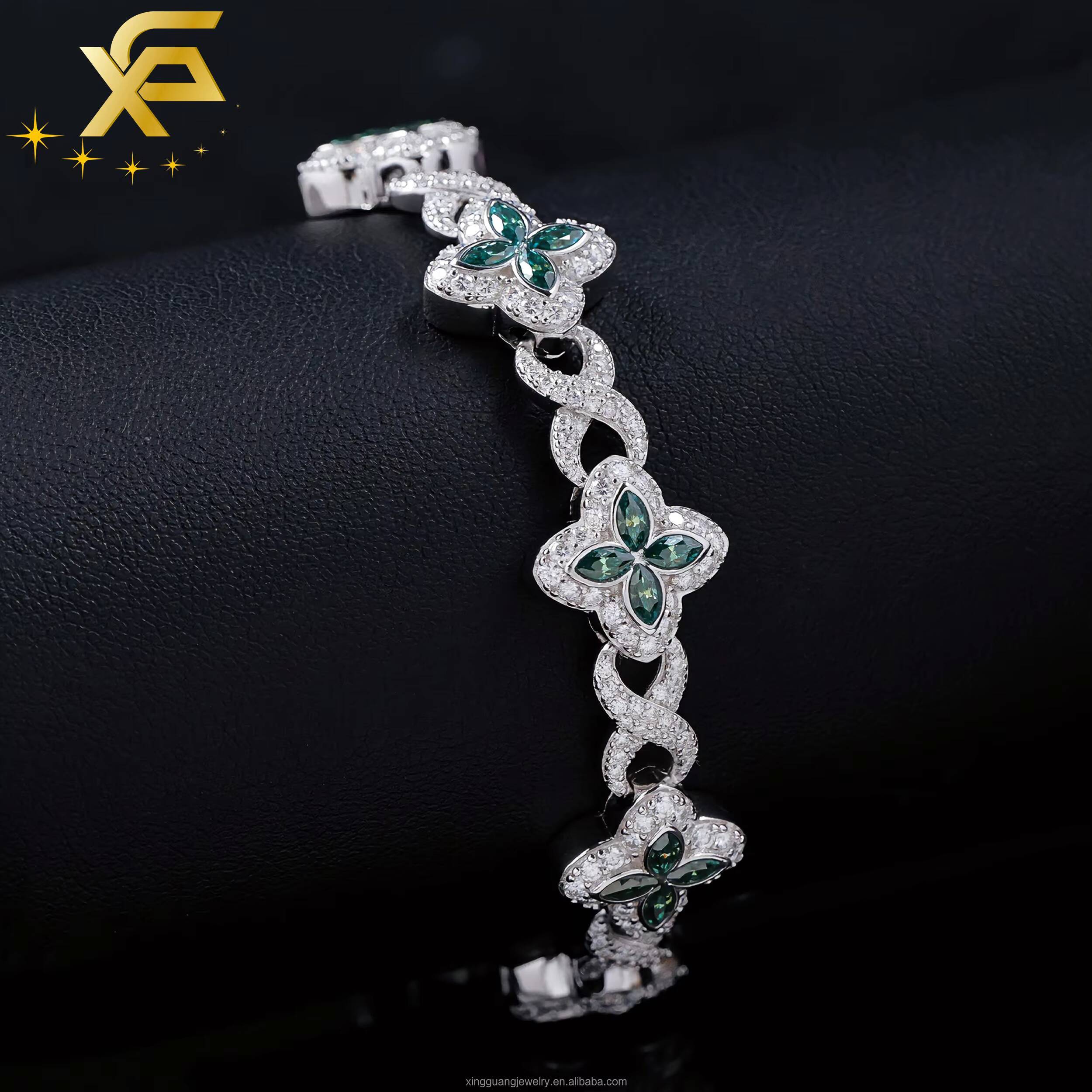 Hot Sale Spring Clasp Bracelet Moissanite Clover Charms 13mm Four Leaf Cuban Links Bracelet S925 Silver Cuban Chain Men Women