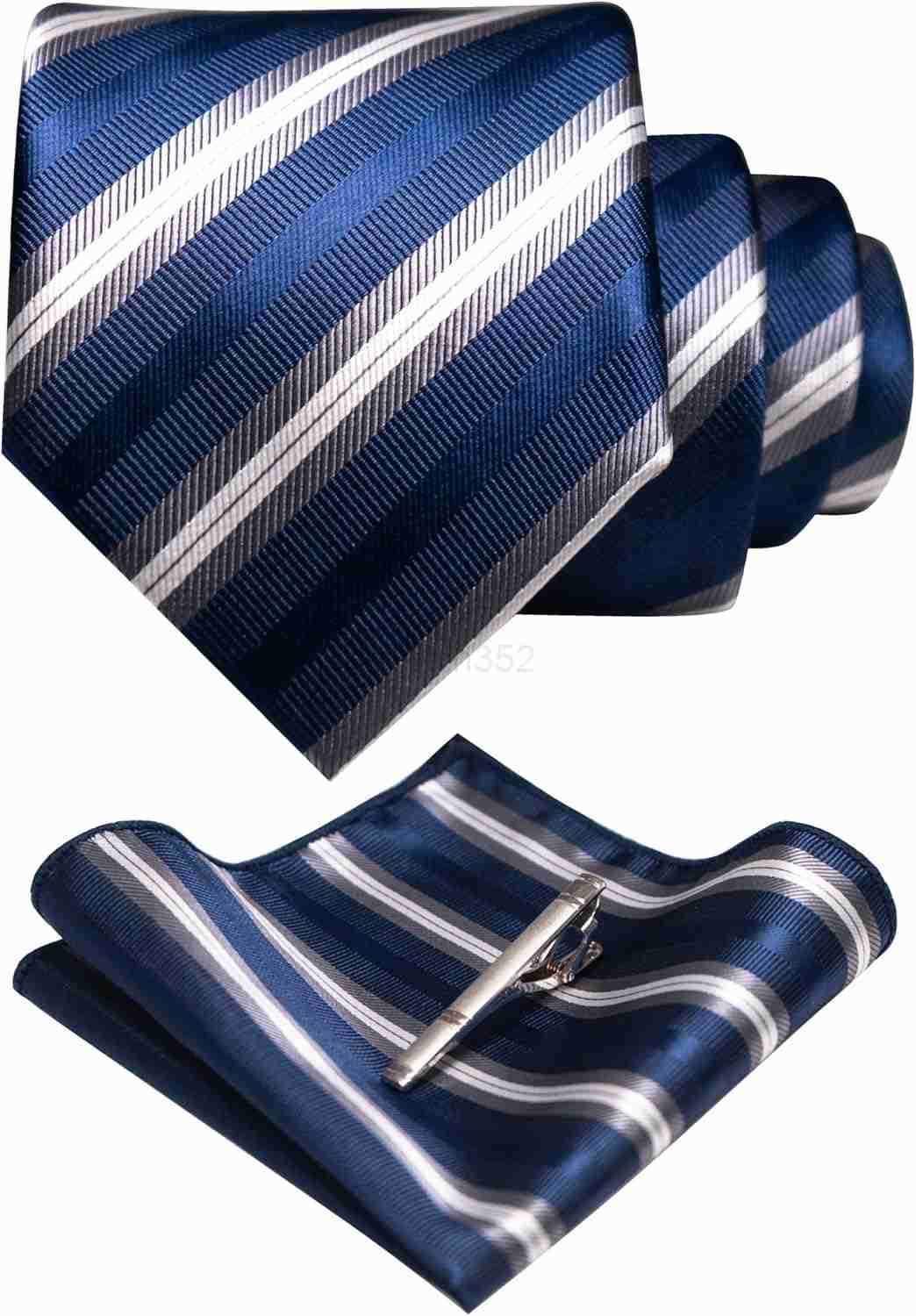 Silk Stripe Plaid Tie and Pocket Square with Tie Clip Sets for MenW250904