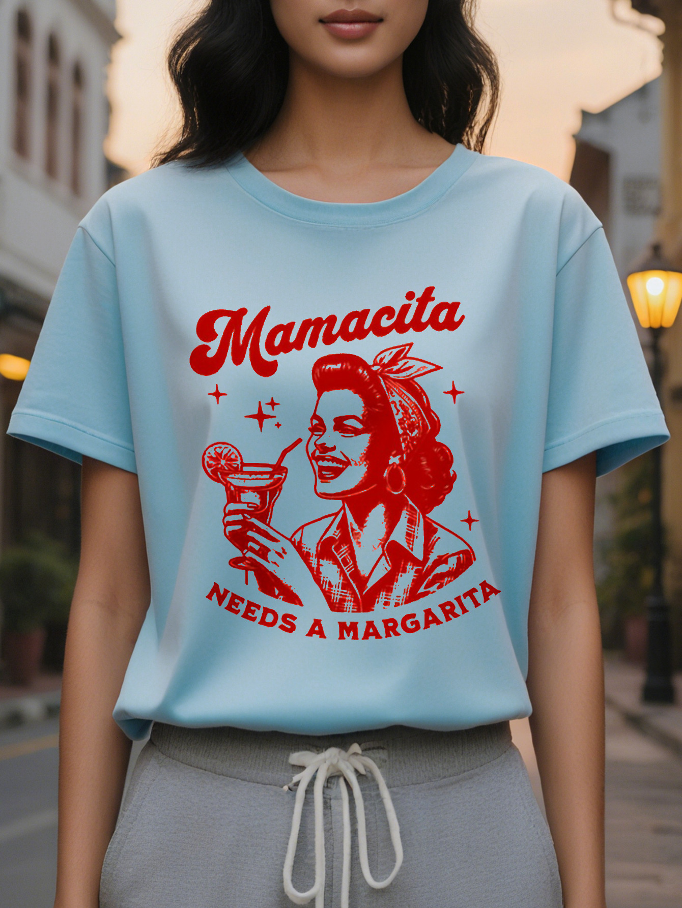 Women s Maita Needs A Margarita sleeve T shirt slim fit casual cotton top for spring fall pink with white print