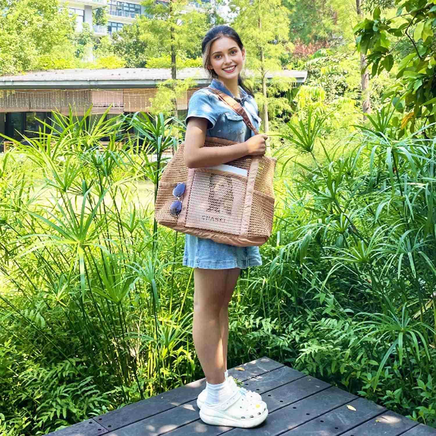 Mesh Beach Bag for Women Casual Hobo Bags Large Beach Tote for Pool Travel Cruise Vacation Essentials M250904