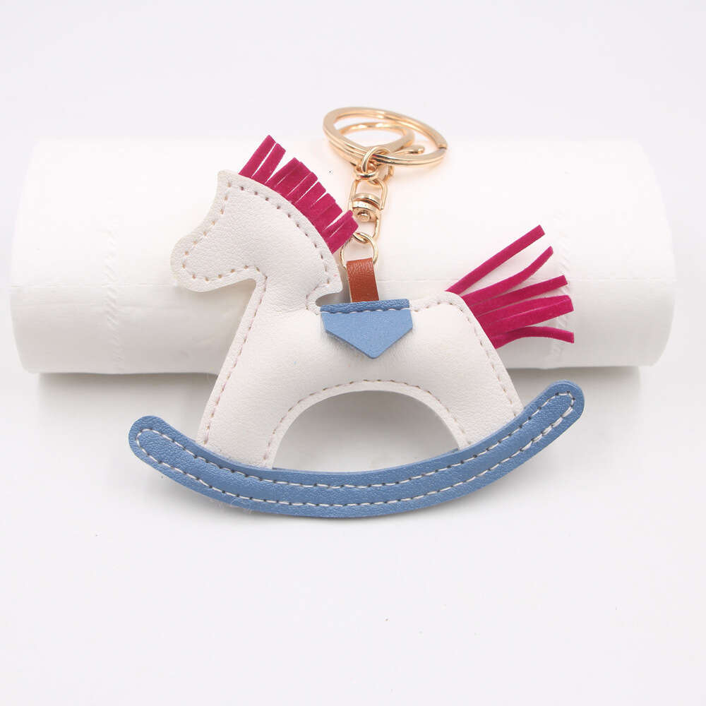 DHEssentials Creative Rocking Horse Keychain Leather Stuffed Car Pendant Backpack Charm Rotating Horse Ornament Multi-Color