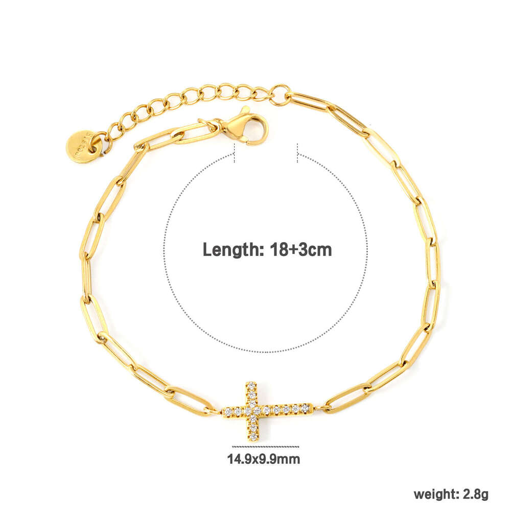 Stainless Steel Zircon Cross Light High-end Versatile Chain Bracelet for Women Niche Jewelry