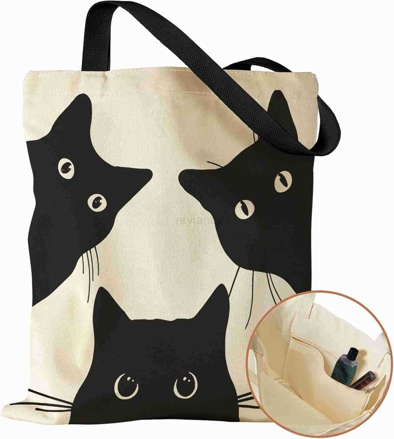 Canvas Tote Bag with Inner Pocket for Women Cloth Cotton Totes Bag with Pattern for Shopping GymW250904