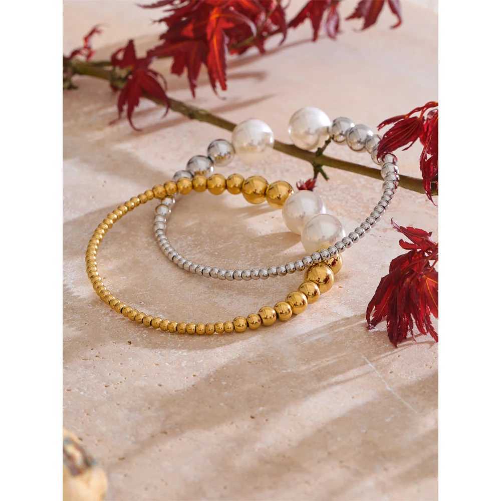 60mm Popar Round Bead Pearl Chain Open Bracelet Bangle Tarnish Resistant Metal Stainless Steel Summer Attractive Jewelry Y250904