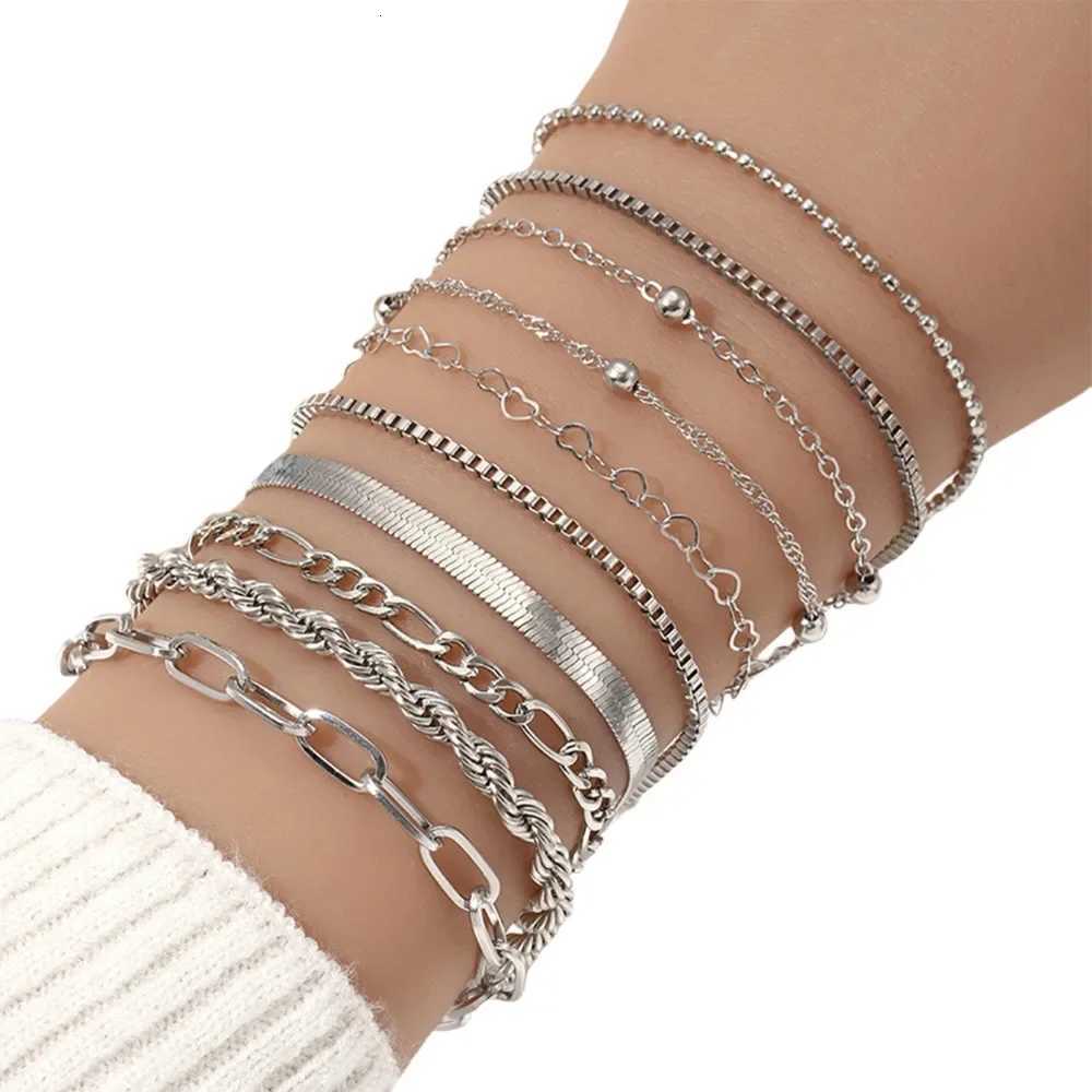 10pcs Set Charm Gold Color Cuban Twist Chain Bracelet for Women Men Luxury Multilayer Summer Beach Bangle Jewelry Set GiftXJ250904