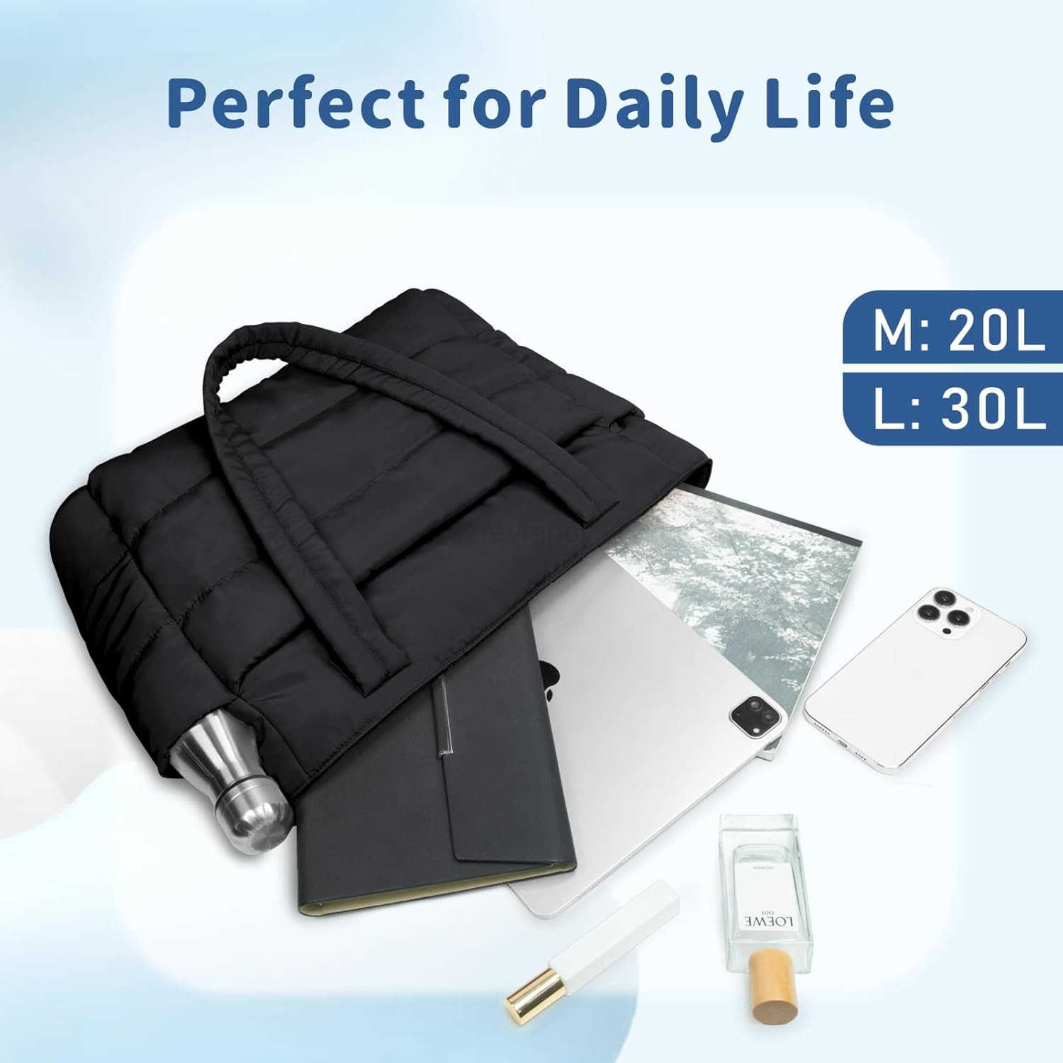 Tote Bag for Women Lightweight Puffy Handbag with Compartments Quilted Shoulder Bag for Work Travel GymW250904