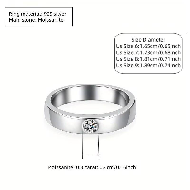 High Rhodium Plated Polished 925 Sterling Unisex Moissanite Ring for Finger Knuckle Engagement Wedding Minimalist Style Sizes