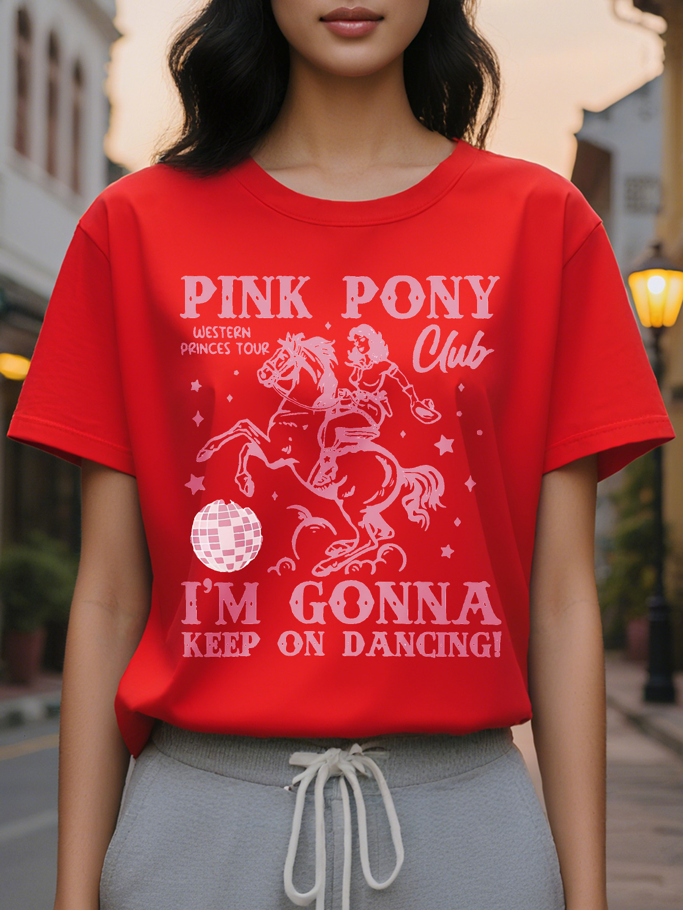 Large XL Western Princess Tour Graphic Tee Pink Pony Club Women's Casual Crew Neck Short Sleeve T-Shirt with I'm Gonna Keep Plus Size