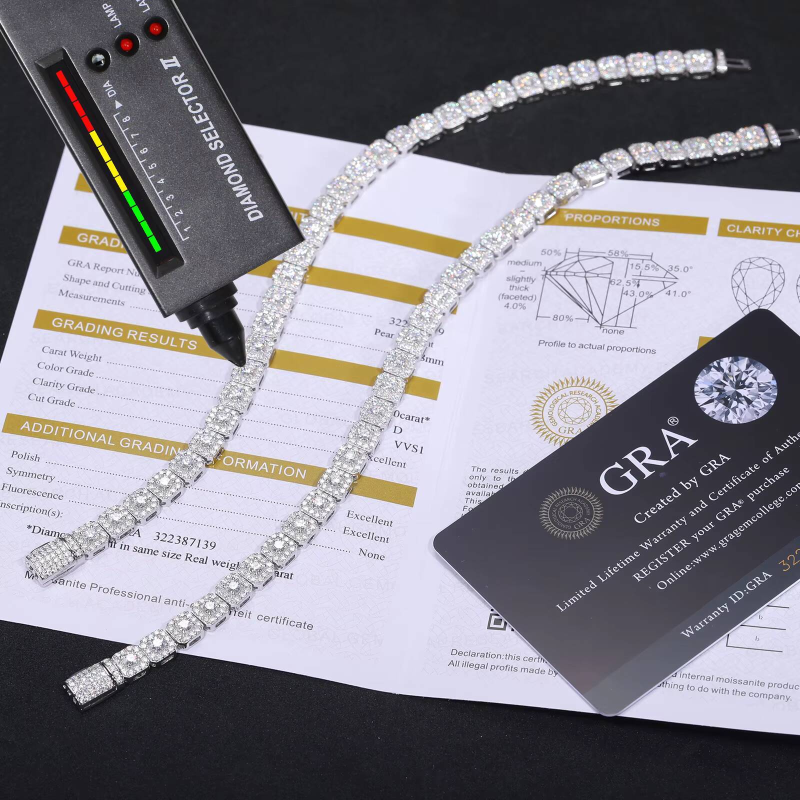 Exquisite VVS Moissanite High Quality White Gold Color Waterproof 925 Sterling Silver Tennis Bracelet for Men