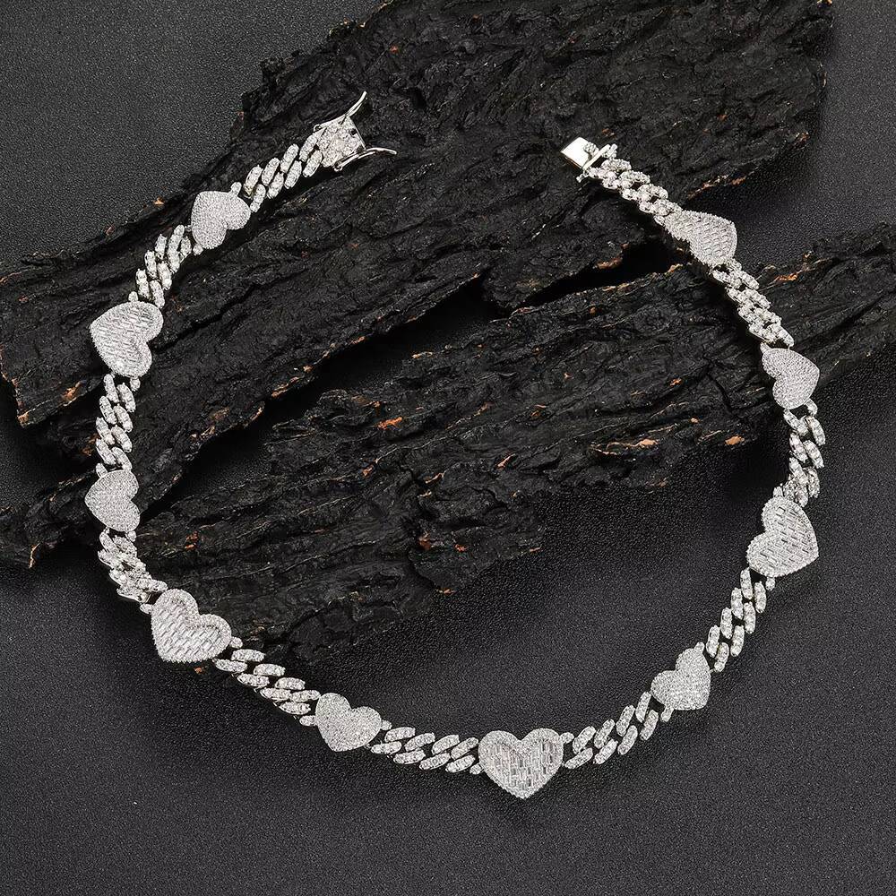 NUOYA Custom Heart Cuban Choker Necklace Iced Out Bling Moissanite White Gold Plated Cuban Link Chain Fashion Jewelry for Women