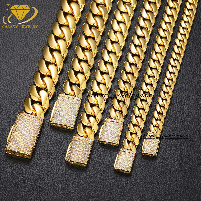 Luxury 925 Sterling Silver Gold Plated Heavy Cuban Chain VVS Moissanite Diamond Clasp Thick Big Gold Chain Cuban Necklace