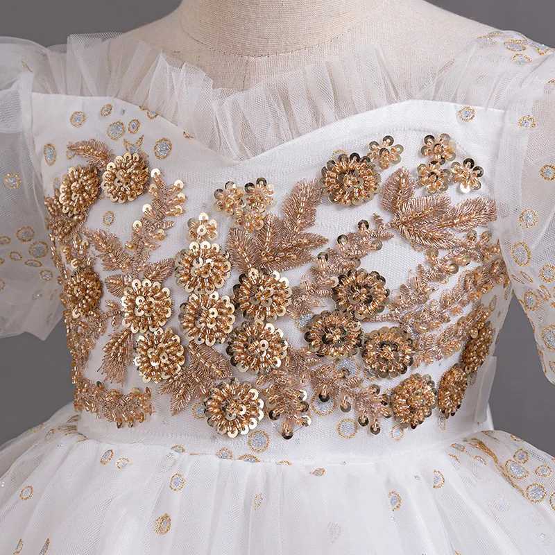 T8905 Girl Tail Wedding Bridesmaid Dress Childrens Elegant Banquet Dress Childrens Round Neck Sleeveless Dress Girl Z250904