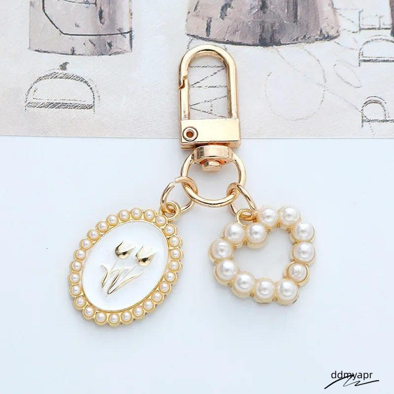 Keychains Bohemian Pearl Ddmyday Bow Rose Charm Keychain Jewelry For Women Trendy Tulip Love Letter Pendant Car Bag Keyring Accessories Ddmyday Ddmyda